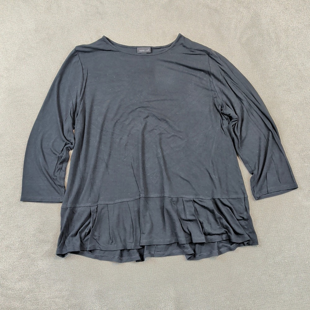J. Jill Wearever Top L Large Women Black Peplum Ruffle Hem 3/4 Sleeve Scoop Neck